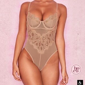 House of CB “Nadia”Lace Mesh Bodysuit in Nude